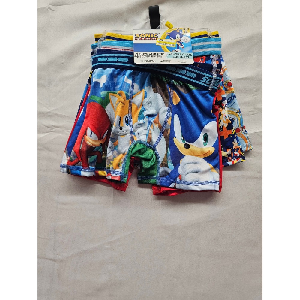 Sonic the Hedgehog Boys Athletic Boxer Briefs 4 Pack Size 8 Blue Red SEGA New